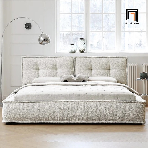 Giường ngủ vải lông cừu GN33 Darcy màu trắng kem