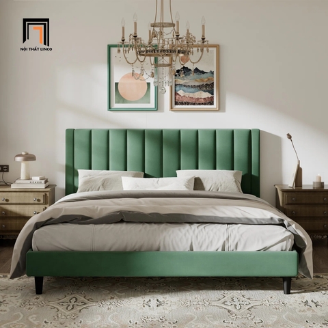 B3 Giường ngủ bọc vải nhung nỉ GN21 Will 1m6 x 2m màu xanh lá