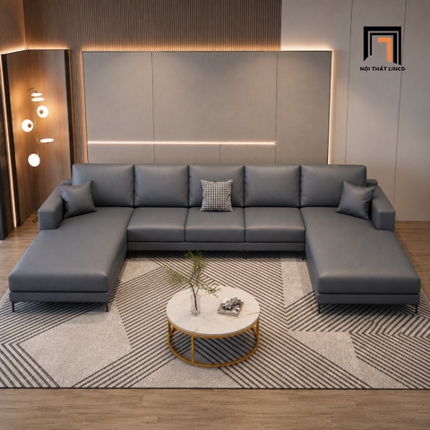 F3 Bộ sofa U da xám UT74 Grove 3m15 rộng rãi tiện nghi