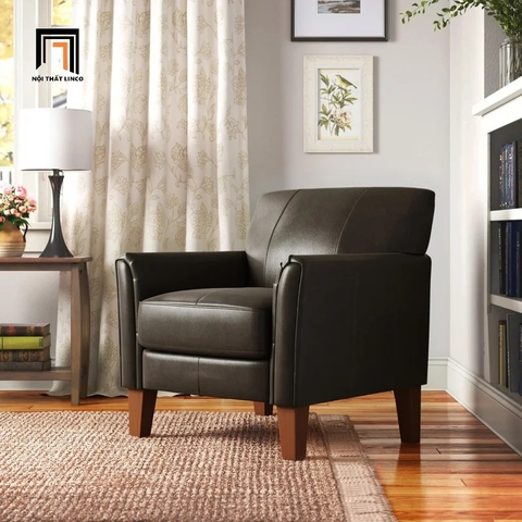 J2 Ghế sofa đơn văn phòng tiếp khách DT63 Abarca da xám đậm