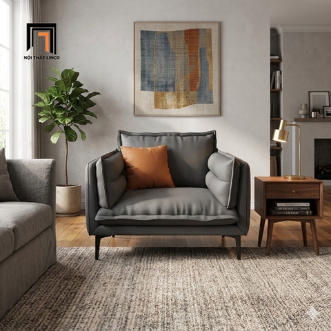 D2 Ghế sofa đơn văn phòng làm việc DT65 Cafin da Pu xám đậm