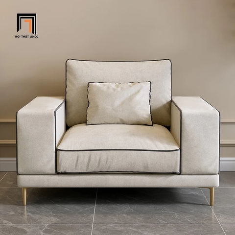 H2 Ghế sofa đơn vải nỉ trắng kem DT69 Dakota chạy viền đen