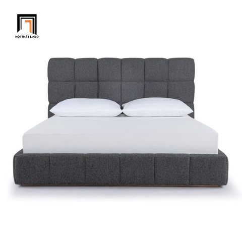 F2 Giường ngủ vải nỉ xám đậm GN111 Smoky chia ô múi nổi bật