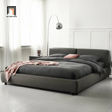 D1 Giường ngủ bọc da xám đen GN40 Harley 1m6 x 2m hiện đại