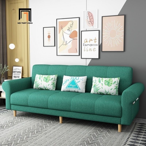 G4 Ghế sofa giường nằm tay cong GB112 Beiro 2m1 xanh lá vải nỉ
