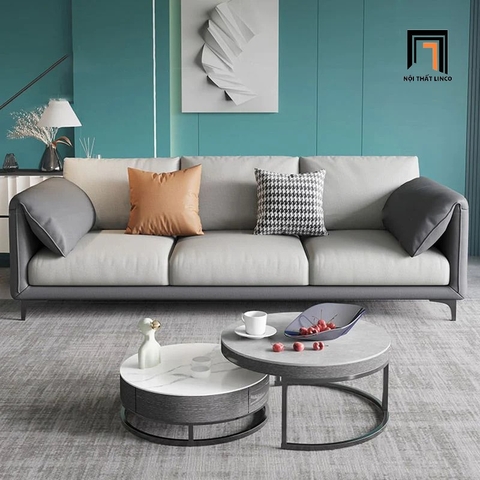 E1 Ghế sofa văng chờ BT297 Lesca dài 2m15 phối màu da giả xám
