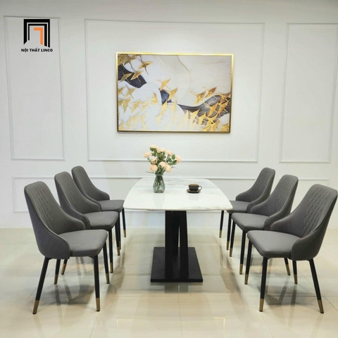 Bộ bàn ăn 6 ghế da giả xám 55-BAD6-G16-B2 sang trọng