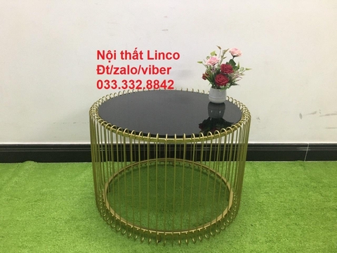 F3 Bàn trà phòng khách giá rẻ 60 x 45 mặt kính đen khung chân vàng