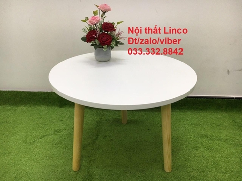 Y2 Bàn sofa phòng khách mặt tròn 60 3 chân gỗ cao su