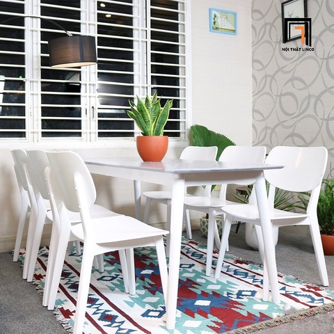 Bộ bàn ăn 6 ghế gỗ tự nhiên 22-KH6-G4-B108 dài 1m6 đẹp