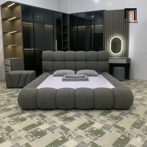E2 Giường ngủ kéo múi GN143 Lingo bọc nỉ xám đậm hiện đại