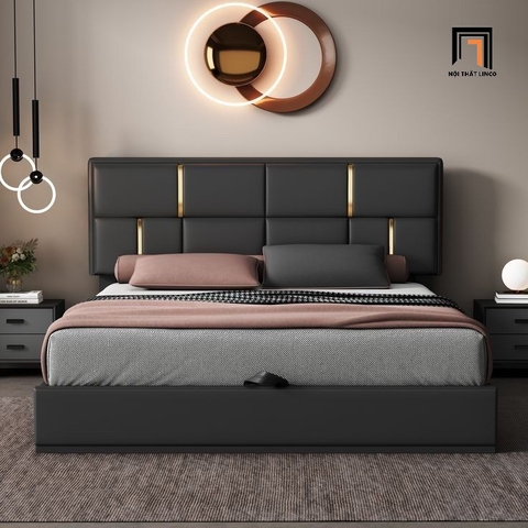E5 Giường ngủ 1m6 x 2m GN161 Hamlyn bọc da màu xám tinh tế