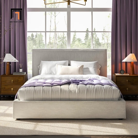 B2 Giường ngủ GN136 Sadeen 1m6 x 2m vải xám trắng thiết kế hiện đại