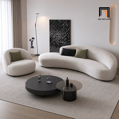 B3 Bộ sofa phòng khách KT180 Cruces màu xám trắng kiểu cong