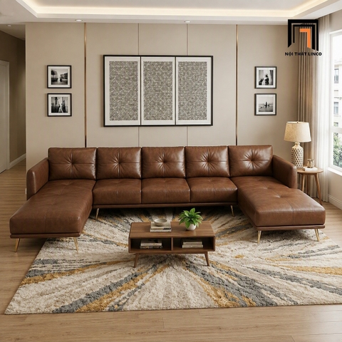 E3 Ghế Sofa Chữ U UT70 Foia 3m1 Da Nâu Đậm Hiện Đại
