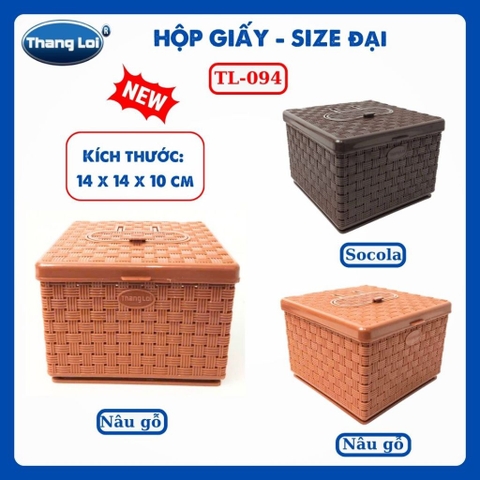 Hộp Đựng Khăn Giấy Vuông Nhựa PP Chính Phẩm Thắng Lợi – Size Đại 14x14x10cm- TL094