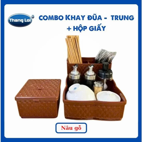 Combo khay đựng đũa nhà hàng quán ăn kèm hộp giấy - Size Trung