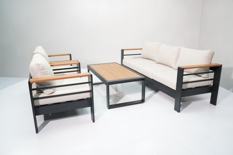 New York sofa set, 4 pieces, alu frame with heat transferred wood finish