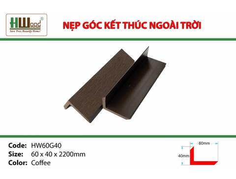 HW60G40 Coffee 60x40x2200 Nẹp góc kết thúc ngoài trời V