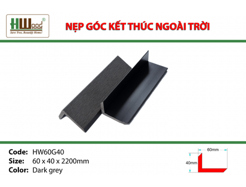 HW60G40 Dark grey 60x40x2900 Nẹp góc kết thúc ngoài trời V