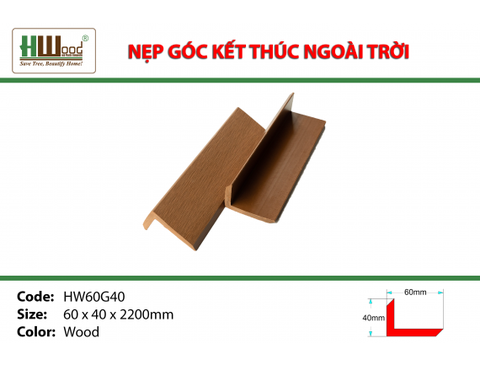 HW60G40 Wood 60x40x2900 Nẹp góc kết thúc ngoài trời V