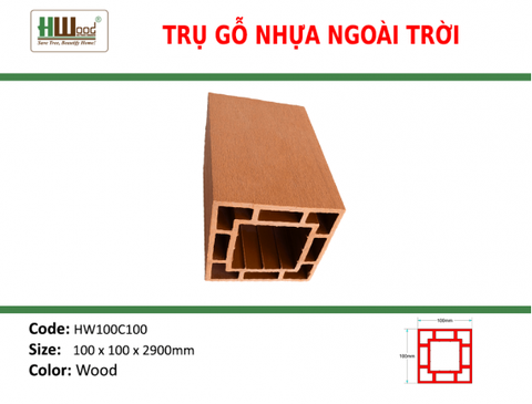 HW100C100 Wood 100 x 100 x 2900 Phẳng
