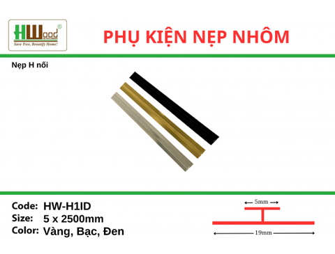 HWH1ID Đen 5x2500 Nẹp H nối nhôm