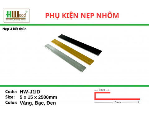 HW - J1ID Đen 5x15x2500 Nẹp J kết thúc