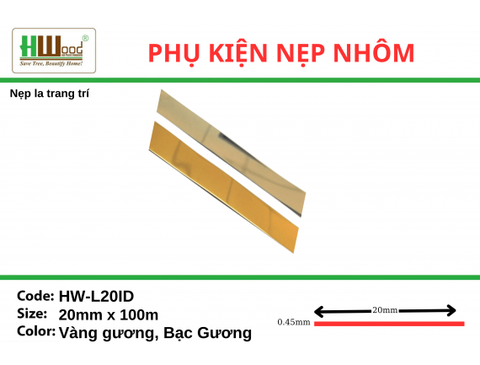 HW - L20ID Bạc gương 20x100 Nẹp la trang trí