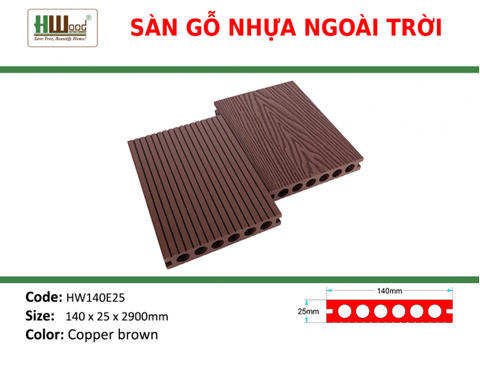 HW140E25 Copper Brown 140x25x2200 Lổ tròn vân 3D