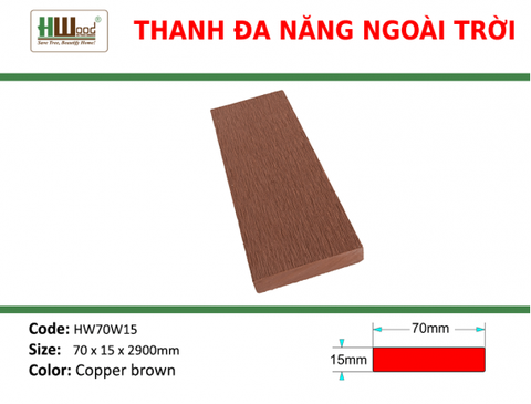 HW70W15 Copper brown 70 x 15 x 2200 Phẳng nhám