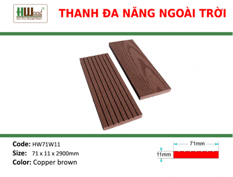 HW71W11 Copper brown 71 x 10 x 2900 Phẳng 3D