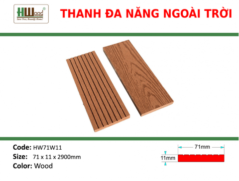 HW71W11 Wood 71 x 10 x 2200 Phẳng 3D