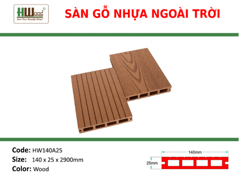 HW140A25 Wood 140x25x2200 Lổ vuông vân 3D