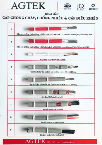 BẢNG MẪU CÁP CHỐNG CHÁY - CHỐNG NHIỄU - CÁP ĐIỀU KHIỂN AGTEK