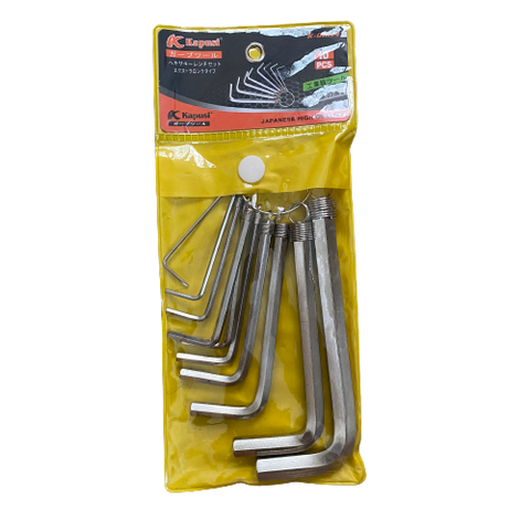 Bộ móc khóa lục giác chữ L KAPUSI K-0834, 10 cây cỡ từ 1,5 - 10mm thép CR-V