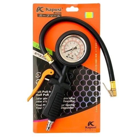 Đồng hồ bơm đo áp suất lốp đầu kẹp mặt ngâm dầu K-1081 KAPUSI áp suất 7 bar-100psi