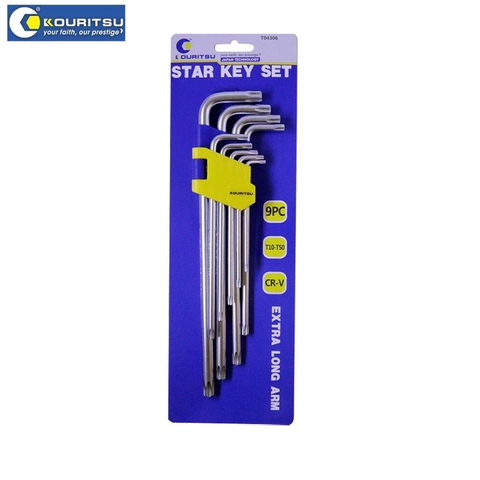 Bộ Lục Giác Hoa Thị 9 Cây Có Lỗ KOURITSU T04306 Thép CRV Cao Cấp T10 Đến T50, Bảo Hành 12 Tháng