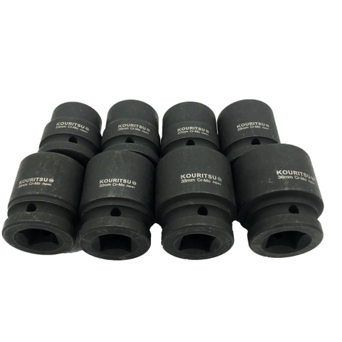 Đầu Tuýp Đen Ngắn 3/4 KOURITSU Chuyên Dụng Cho Súng Siết Bu Lông Tải Nặng Thép Hợp Kim Cr-Mo 24-36mm Bảo Hành 12T