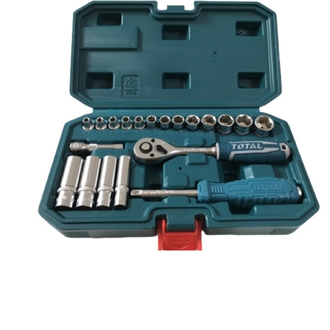 Bộ đầu tuýp 20 chi tiết 1/4inch TOTAL THT141201 mở bu long đai ốc trong việc tháo lắp, sửa chữa