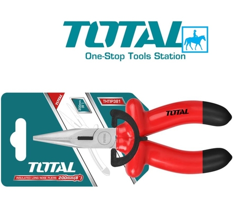 Kìm mỏ nhọn dài cách điện 1000V TOTAL THTIP381 8inch chất liệu thép C-rV siêu bền cứng