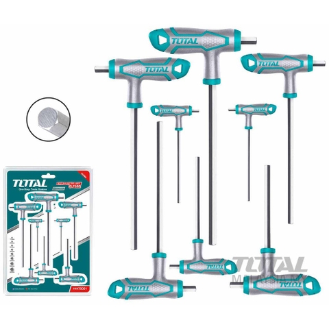 Bộ 8 chìa lục giác bằng tay cầm chữ T TOTAL THHW8081 chịu nhiệt Lục giác Chất liệu Cr-V, mạ Crom