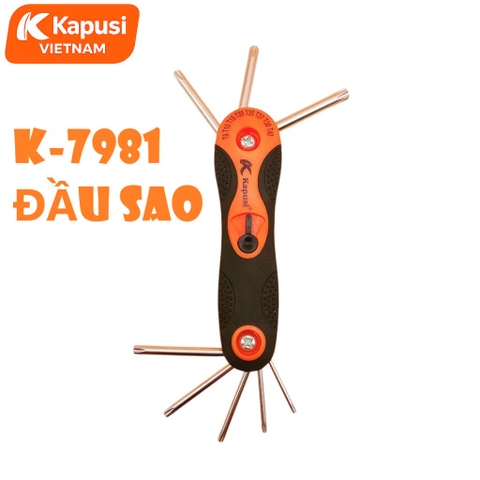 Bộ Lục Giác Gập Hoa Thị 8 Chi Tiết Kapusi K-7981 - Dụng Cụ Vặn Đầu Sao Thân Bọc Cao Su Chống Trượt, BH 12 tháng