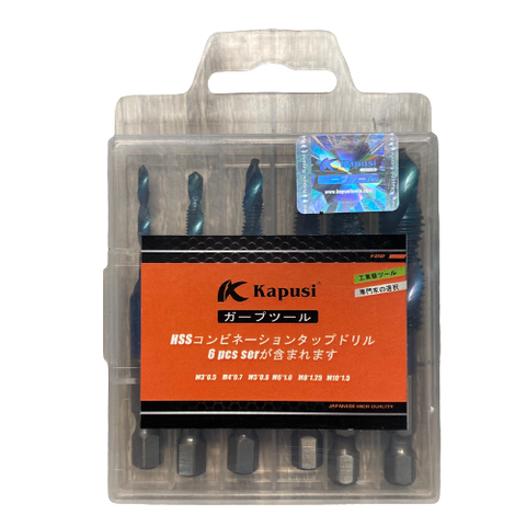 Bộ 6 mũi khoan Taro ren KAPUSI K-3242, cỡ từ M3-M10 thép cao cấp HSS