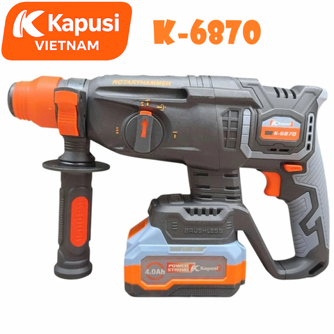 Máy Khoan Đục Bê Tông Pin 21V Kapusi K-6870 – Brushless, 3 Chức Năng, Lực Đập 3.0J, Đầu SDS, Khoan 26mm, BH 12 tháng