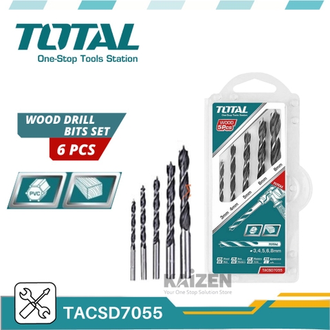 Combo 5 mũi khoan gỗ TOTAL TACSD7055, được làm bằng chất liệu thép cao cấp