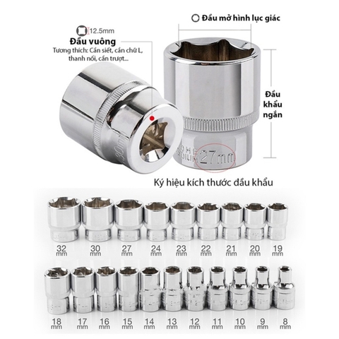 Tuýp khẩu trắng ngắn KAPUSI Nhật Bản 1/2 inch cỡ 8-32mm