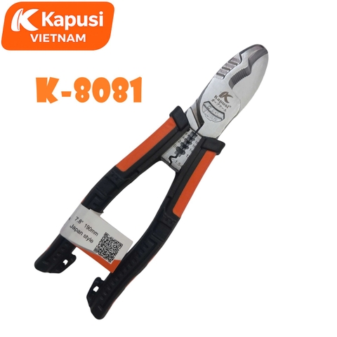 Kềm Cắt Đa Năng 8inch Kapusi K-8081 Thép CR-V Hàm Cứng 65HRC Cắt Ngọt Tích Hợp Khe Tuốt Dây Điện 1.0-6.0, BH 12 tháng