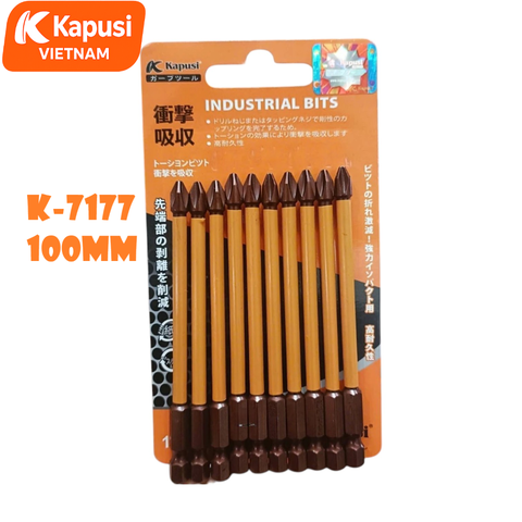 Mũi Bắt Vít 1 Đầu Cỡ 100mm Chân Lục Giác Kapusi K-7177 Thép S2 Nâu Thân Bọc Nhựa Đầu Bốn Cạnh PH2 Chịu Lực Momen Xoắn