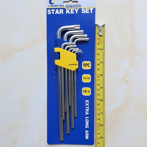 Bộ Lục Giác Đầu Sao Hãng Kouritsu 9 Cây Chữ L từ T10-T50 Chiều Dài 25mm, Chất liệu thép CR-V6150